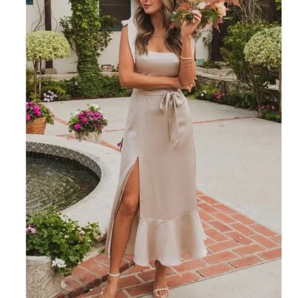 SHOW ME YOUR MUMU Small Claire Midi‎ Dress in Show Me the Ring Luxe Satin New